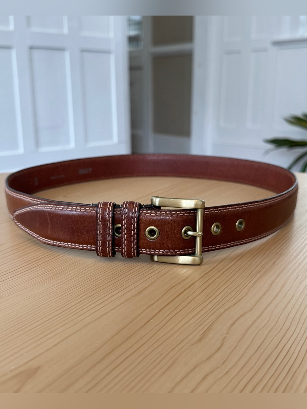 Allen Edmonds Brown Calfskin Leather Dress Belt Contrast Stitching USA 38"